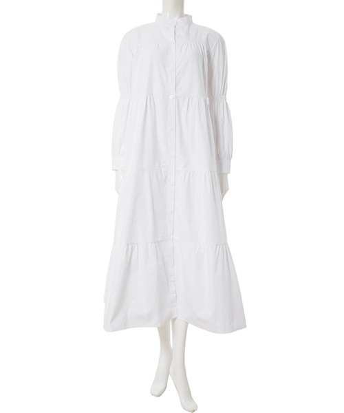 fifth calin（フィフスカラン）の「ジュリエットスリーブノーカラーシャツワンピース（ワンピース・レディース・ホワイト/ベージュ・MEDIUM）」の10枚目の写真