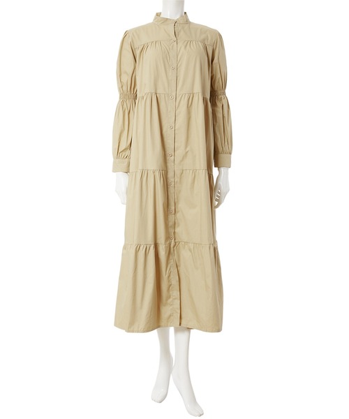 fifth calin（フィフスカラン）の「ジュリエットスリーブノーカラーシャツワンピース（ワンピース・レディース・ホワイト/ベージュ・MEDIUM）」の6枚目の写真