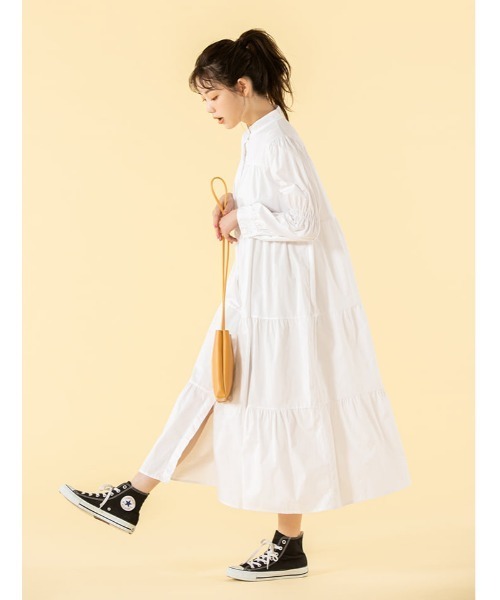 fifth calin（フィフスカラン）の「ジュリエットスリーブノーカラーシャツワンピース（ワンピース・レディース・ホワイト/ベージュ・MEDIUM）」の14枚目の写真