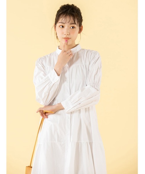 fifth calin（フィフスカラン）の「ジュリエットスリーブノーカラーシャツワンピース（ワンピース・レディース・ホワイト/ベージュ・MEDIUM）」の15枚目の写真