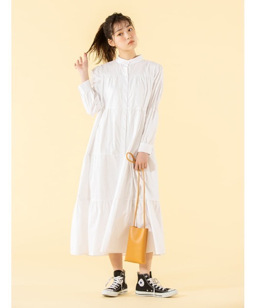 fifth calin（フィフスカラン）の「ジュリエットスリーブノーカラーシャツワンピース（ワンピース・レディース・ホワイト/ベージュ・MEDIUM）」の16枚目の写真