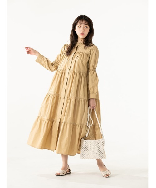 fifth calin（フィフスカラン）の「ジュリエットスリーブノーカラーシャツワンピース（ワンピース・レディース・ホワイト/ベージュ・MEDIUM）」の20枚目の写真