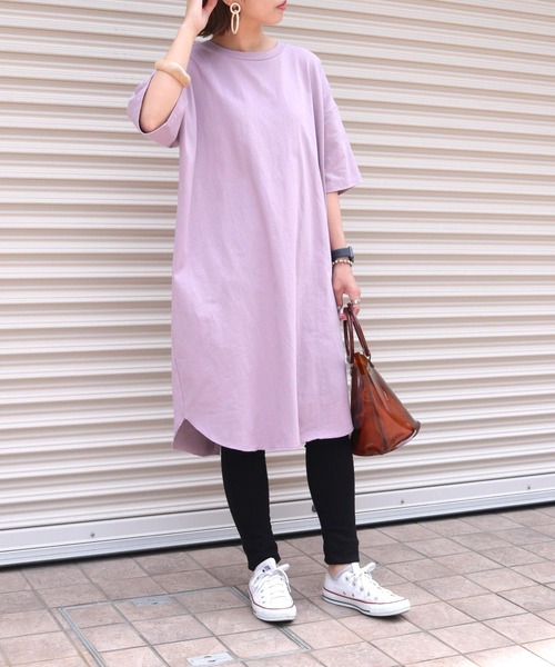 HER CLOSET（ハークローゼット）の「【HERCLOSET】7オンスヘビーウェイトコットンバックスリットTシャツワンピース（ワンピース・レディース・ブラック/チャコールグレー/ベージュ/ブルー/パープル/ホワイト・M）」の6枚目の写真