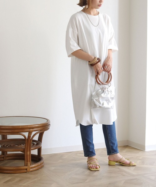 HER CLOSET（ハークローゼット）の「【HERCLOSET】7オンスヘビーウェイトコットンバックスリットTシャツワンピース（ワンピース・レディース・ブラック/チャコールグレー/ベージュ/ブルー/パープル/ホワイト・M）」の15枚目の写真