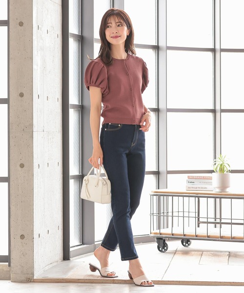 ベージュ パフスリーブ 半袖ボレロ Retica カーディガン 半袖シフォンパフスリーブショート丈