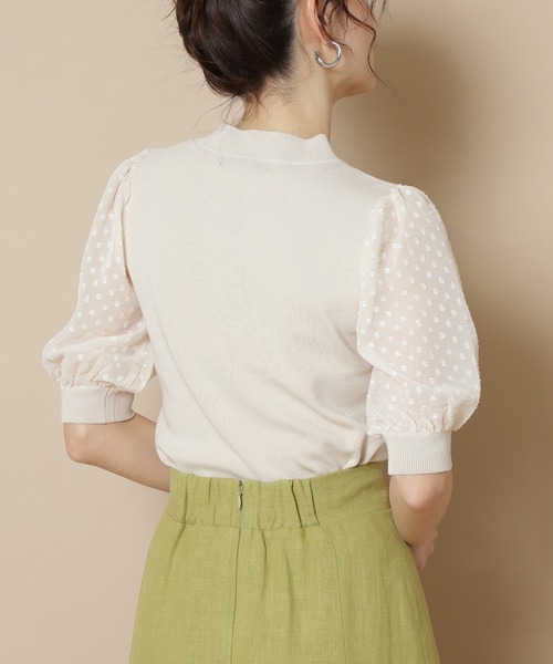 N.(N. Natural Beauty Basic)(エヌエヌナチュラルビューティーベーシック)の「【追加生産】◆シアースリーブニット(ニット/セーター・レディース・ブラック/オフホワイト・MEDIUM)」の9枚目の写真