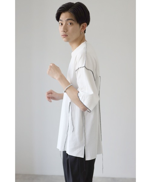CREARE -LINO-（クレアーレリノ）の「配色 アウトロック  アシメデザイン オーバーサイズ Tシャツ（Tシャツ/カットソー・メンズ・ホワイト/ブラック・FREE）」の4枚目の写真