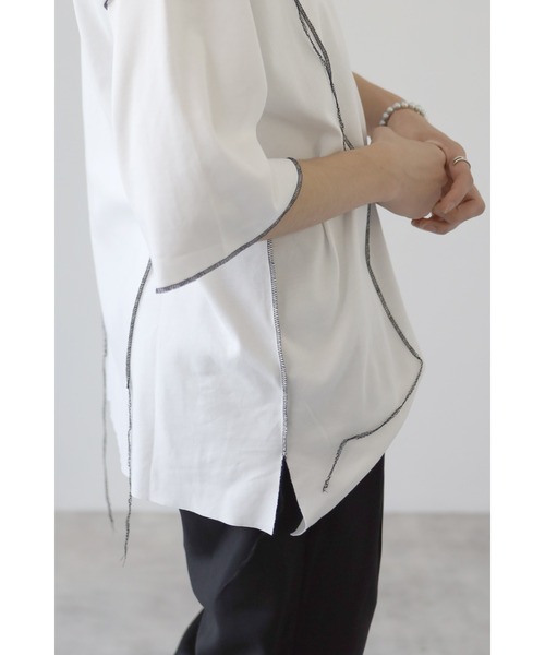 CREARE -LINO-（クレアーレリノ）の「配色 アウトロック  アシメデザイン オーバーサイズ Tシャツ（Tシャツ/カットソー・メンズ・ホワイト/ブラック・FREE）」の11枚目の写真