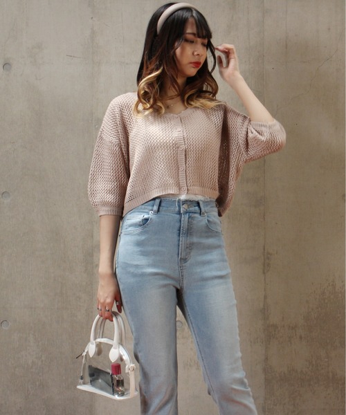 one way（ワンウェイ）の「【oneway】メッシュアミショートカーデ（カーディガン/ボレロ・レディース・ホワイト/ベージュ/ライトグレー/ライトグリーン・FREE）」の3枚目の写真