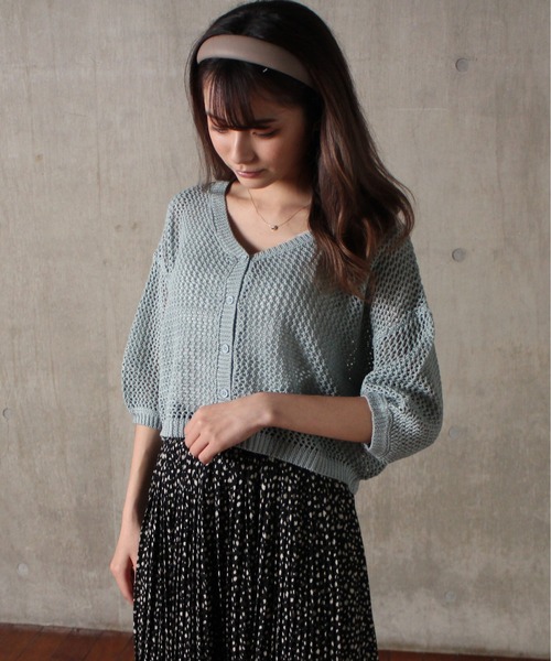 one way（ワンウェイ）の「【oneway】メッシュアミショートカーデ（カーディガン/ボレロ・レディース・ホワイト/ベージュ/ライトグレー/ライトグリーン・FREE）」の2枚目の写真