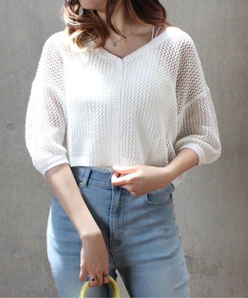 one way（ワンウェイ）の「【oneway】メッシュアミショートカーデ（カーディガン/ボレロ・レディース・ホワイト/ベージュ/ライトグレー/ライトグリーン・FREE）」の15枚目の写真