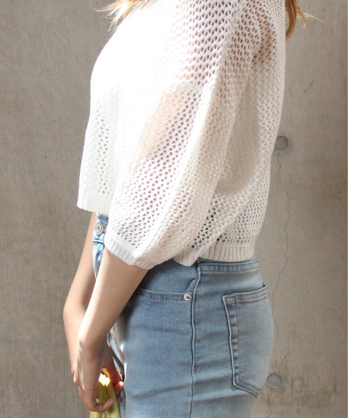 one way（ワンウェイ）の「【oneway】メッシュアミショートカーデ（カーディガン/ボレロ・レディース・ホワイト/ベージュ/ライトグレー/ライトグリーン・FREE）」の16枚目の写真