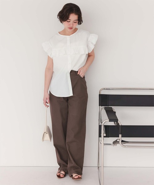 titivate（ティティベイト）の「フレンチスリーブフリルブラウス（シャツ/ブラウス・レディース・ベージュ系その他/ブラック/オフホワイト/ブルー系その他/グリーン系その他/ブラック系その他/ネイビー・S/M）」の9枚目の写真