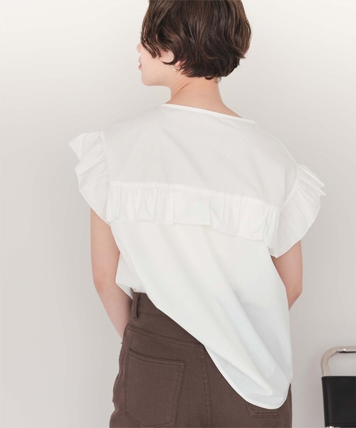 titivate（ティティベイト）の「フレンチスリーブフリルブラウス（シャツ/ブラウス・レディース・ベージュ系その他/ブラック/オフホワイト/ブルー系その他/グリーン系その他/ブラック系その他/ネイビー・S/M）」の12枚目の写真