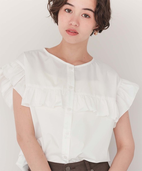 titivate（ティティベイト）の「フレンチスリーブフリルブラウス（シャツ/ブラウス・レディース・ベージュ系その他/ブラック/オフホワイト/ブルー系その他/グリーン系その他/ブラック系その他/ネイビー・S/M）」の13枚目の写真