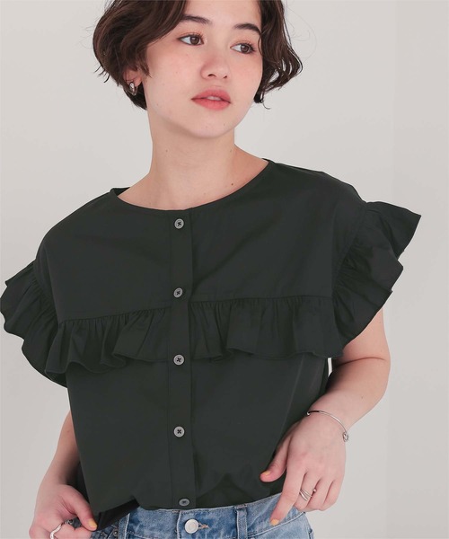 titivate（ティティベイト）の「フレンチスリーブフリルブラウス（シャツ/ブラウス・レディース・ベージュ系その他/ブラック/オフホワイト/ブルー系その他/グリーン系その他/ブラック系その他/ネイビー・S/M）」の17枚目の写真