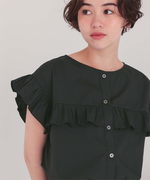 titivate（ティティベイト）の「フレンチスリーブフリルブラウス（シャツ/ブラウス・レディース・ベージュ系その他/ブラック/オフホワイト/ブルー系その他/グリーン系その他/ブラック系その他/ネイビー・S/M）」の20枚目の写真