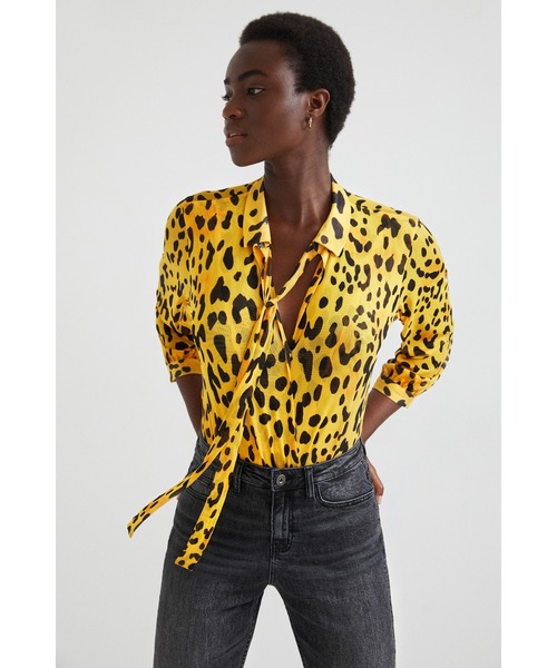 レオパード柄 シャツ風ボディスーツ