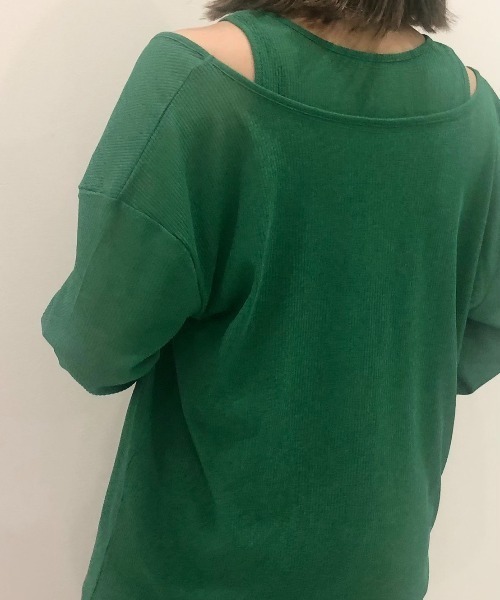 Solace（ソレイス）の「シアーリブVネックレイヤードトップス（Tシャツ/カットソー・レディース・グリーン/ホワイト/ブラック・FREE）」の7枚目の写真