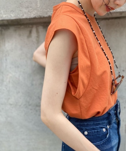 Kastane（カスタネ）の「ペーパータッチタンク（Tシャツ/カットソー・レディース・オフホワイト/オレンジ/パープル/モカ・FREE）」の4枚目の写真