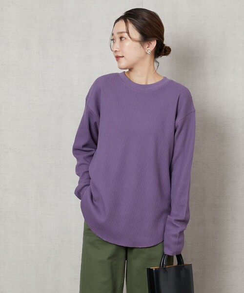 FREAK'S STORE（フリークスストア）の「▽【WEB限定】ワッフルチュニックプルオーバー（Tシャツ/カットソー・レディース・ブルー/レッド系/ブラウン/ライトグレー/ブラック/グリーン/ナチュラル/パープル/イエロー・ﾌﾘ-）」の7枚目の写真