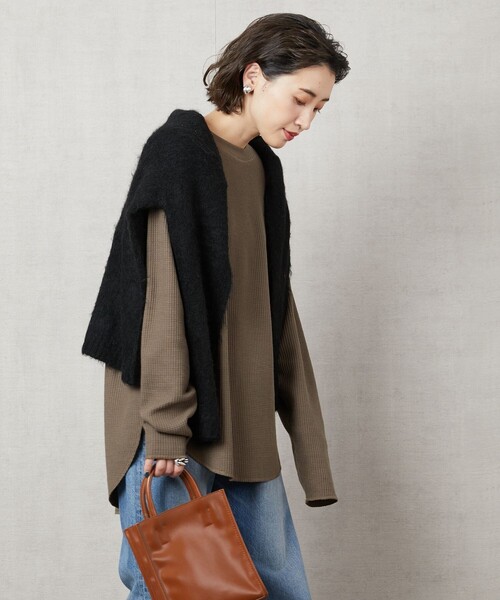 FREAK'S STORE（フリークスストア）の「▽【WEB限定】ワッフルチュニックプルオーバー（Tシャツ/カットソー・レディース・ブルー/レッド系/ブラウン/ライトグレー/ブラック/グリーン/ナチュラル/パープル/イエロー・ﾌﾘ-）」の4枚目の写真