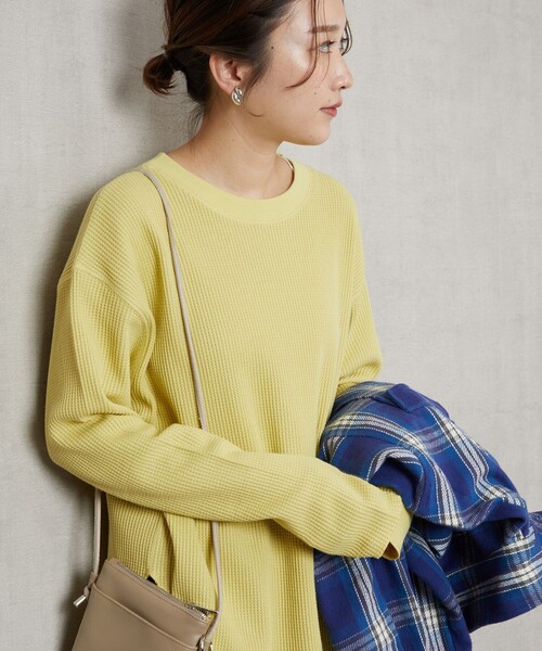 FREAK'S STORE（フリークスストア）の「▽【WEB限定】ワッフルチュニックプルオーバー（Tシャツ/カットソー・レディース・ブルー/レッド系/ブラウン/ライトグレー/ブラック/グリーン/ナチュラル/パープル/イエロー・ﾌﾘ-）」の8枚目の写真