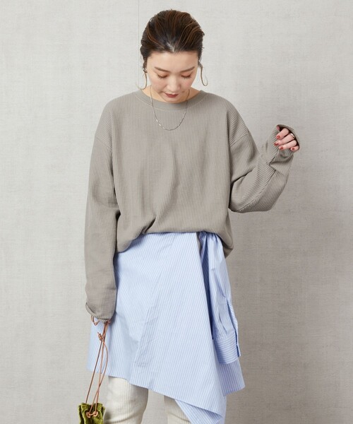 FREAK'S STORE（フリークスストア）の「▽【WEB限定】ワッフルチュニックプルオーバー（Tシャツ/カットソー・レディース・ブルー/レッド系/ブラウン/ライトグレー/ブラック/グリーン/ナチュラル/パープル/イエロー・ﾌﾘ-）」の3枚目の写真