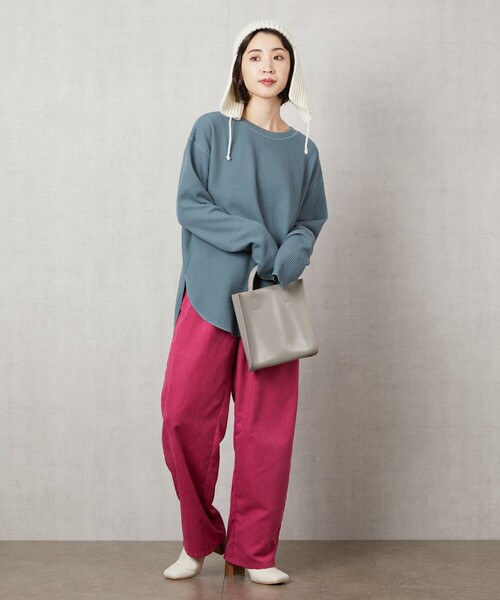 FREAK'S STORE（フリークスストア）の「▽【WEB限定】ワッフルチュニックプルオーバー（Tシャツ/カットソー・レディース・ブルー/レッド系/ブラウン/ライトグレー/ブラック/グリーン/ナチュラル/パープル/イエロー・ﾌﾘ-）」の12枚目の写真