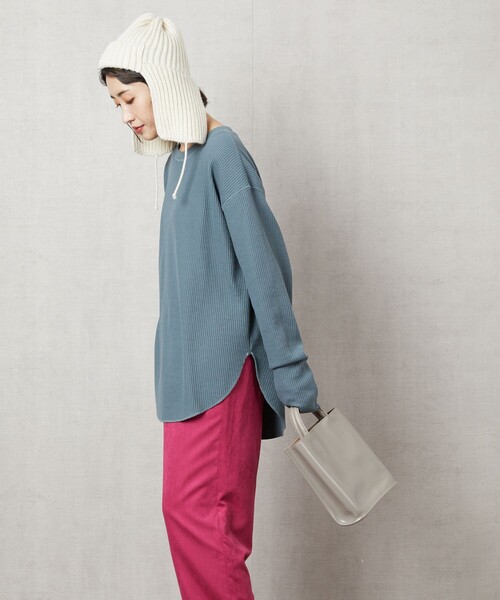 FREAK'S STORE（フリークスストア）の「▽【WEB限定】ワッフルチュニックプルオーバー（Tシャツ/カットソー・レディース・ブルー/レッド系/ブラウン/ライトグレー/ブラック/グリーン/ナチュラル/パープル/イエロー・ﾌﾘ-）」の13枚目の写真