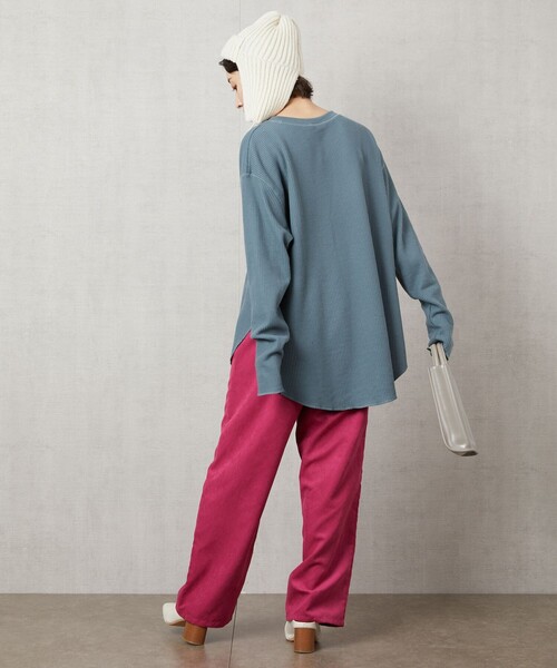 FREAK'S STORE（フリークスストア）の「▽【WEB限定】ワッフルチュニックプルオーバー（Tシャツ/カットソー・レディース・ブルー/レッド系/ブラウン/ライトグレー/ブラック/グリーン/ナチュラル/パープル/イエロー・ﾌﾘ-）」の14枚目の写真