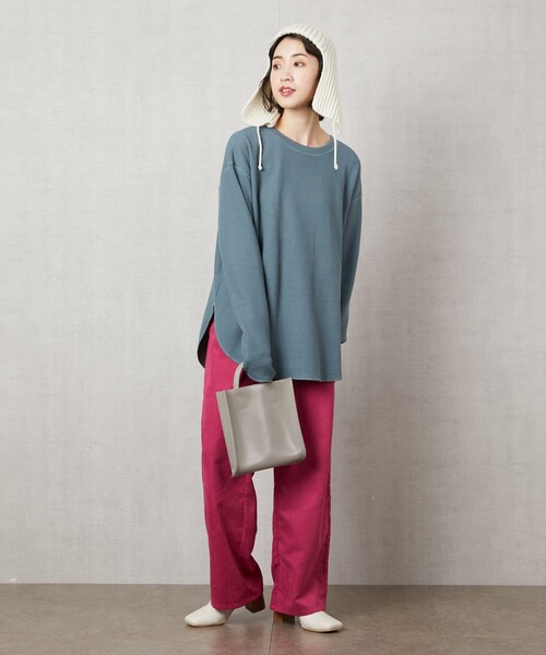 FREAK'S STORE（フリークスストア）の「▽【WEB限定】ワッフルチュニックプルオーバー（Tシャツ/カットソー・レディース・ブルー/レッド系/ブラウン/ライトグレー/ブラック/グリーン/ナチュラル/パープル/イエロー・ﾌﾘ-）」の15枚目の写真