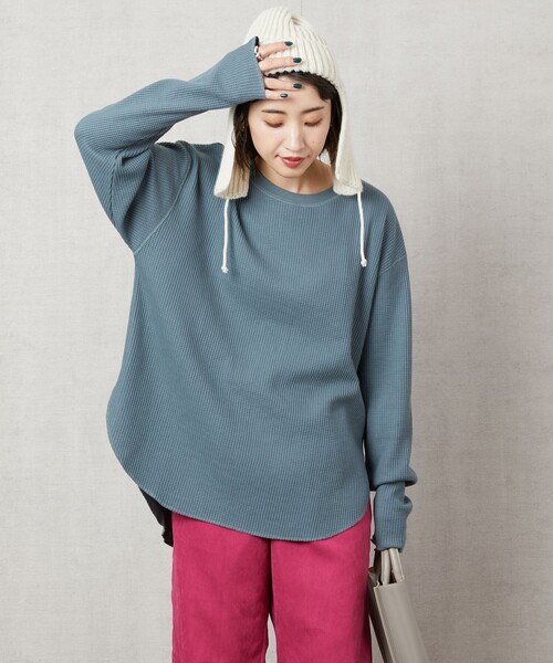 FREAK'S STORE（フリークスストア）の「▽【WEB限定】ワッフルチュニックプルオーバー（Tシャツ/カットソー・レディース・ブルー/レッド系/ブラウン/ライトグレー/ブラック/グリーン/ナチュラル/パープル/イエロー・ﾌﾘ-）」の16枚目の写真