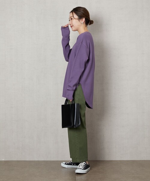 FREAK'S STORE（フリークスストア）の「▽【WEB限定】ワッフルチュニックプルオーバー（Tシャツ/カットソー・レディース・ブルー/レッド系/ブラウン/ライトグレー/ブラック/グリーン/ナチュラル/パープル/イエロー・ﾌﾘ-）」の18枚目の写真