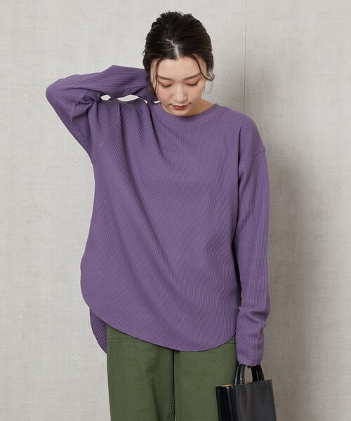 FREAK'S STORE（フリークスストア）の「▽【WEB限定】ワッフルチュニックプルオーバー（Tシャツ/カットソー・レディース・ブルー/レッド系/ブラウン/ライトグレー/ブラック/グリーン/ナチュラル/パープル/イエロー・ﾌﾘ-）」の20枚目の写真