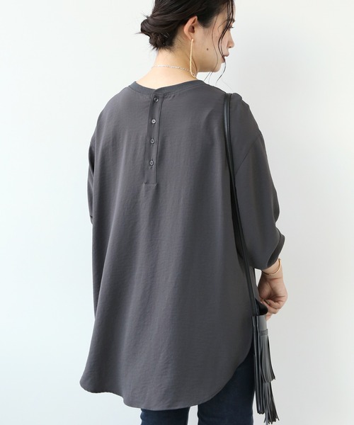 Simplicite（サンプリシテ）の「バックヘンリー ロングTブラウス◆（シャツ/ブラウス・レディース・ホワイト/ブラック・FREE）」の2枚目の写真