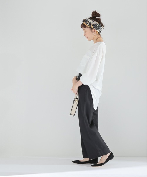 Simplicite（サンプリシテ）の「バックヘンリー ロングTブラウス◆（シャツ/ブラウス・レディース・ホワイト/ブラック・FREE）」の13枚目の写真