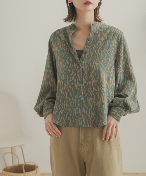 SENSE OF PLACE by URBAN RESEARCH（センスオブプレイスバイアーバンリサーチ）の「ソフトストライプタックスリーブシャツ（Tシャツ/カットソー・レディース・ブラック系その他/グリーン系その他/ベージュ系その他・ONE）」の3枚目の写真