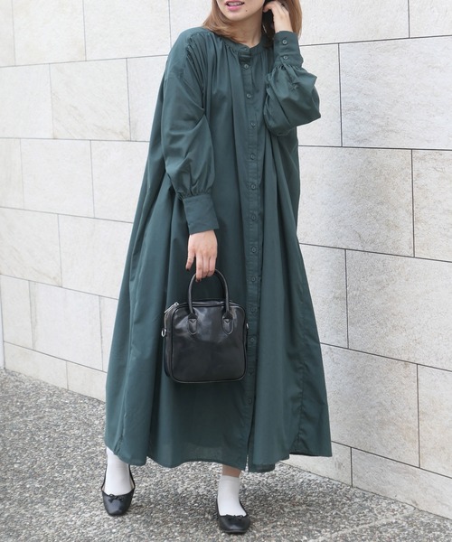 CORNERS（コーナーズ）の「ロングギャザーワンピース（ワンピース・レディース・チャコールグレー/ブラック/ブルー/グリーン・M）」の3枚目の写真