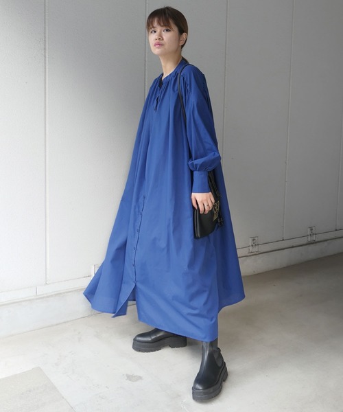 CORNERS（コーナーズ）の「ロングギャザーワンピース（ワンピース・レディース・チャコールグレー/ブラック/ブルー/グリーン・M）」の9枚目の写真