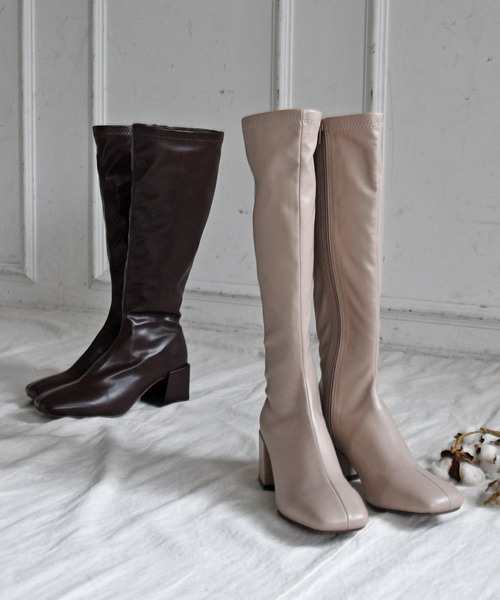 sango（sango）の「スクエアトゥヒールストレッチロングブーツ（ブーツ・レディース・ダークブラウン/アイボリー/ブラック/グレイッシュベージュ・3L/L/S/LL/M/SS）」の16枚目の写真