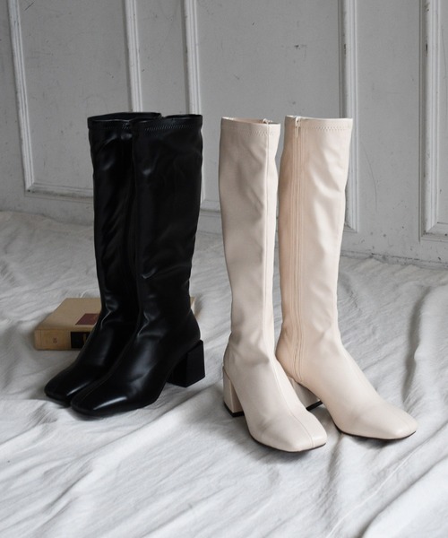 sango（sango）の「スクエアトゥヒールストレッチロングブーツ（ブーツ・レディース・ダークブラウン/アイボリー/ブラック/グレイッシュベージュ・3L/L/S/LL/M/SS）」の22枚目の写真