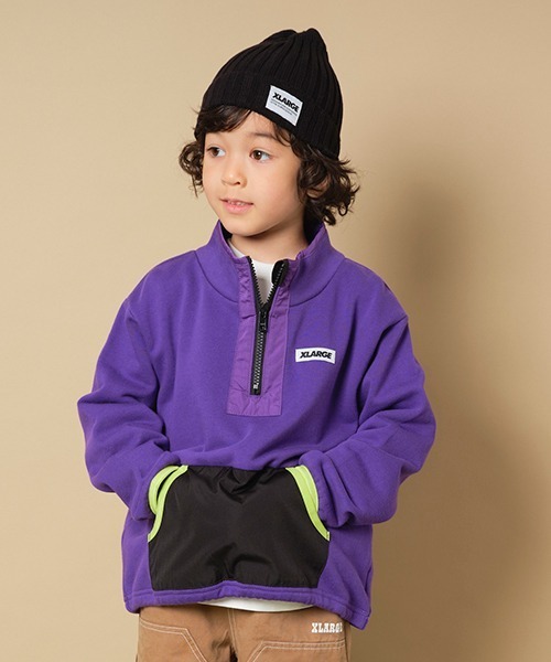 XLARGE KIDS（エクストララージキッズ）の「【ネット限定】別生地ポケットハーフジップ（スウェット・キッズ・ライトグリーン/ブルー/パープル・90cm/100cm/110cm/120cm/130cm/140cm）」の3枚目の写真
