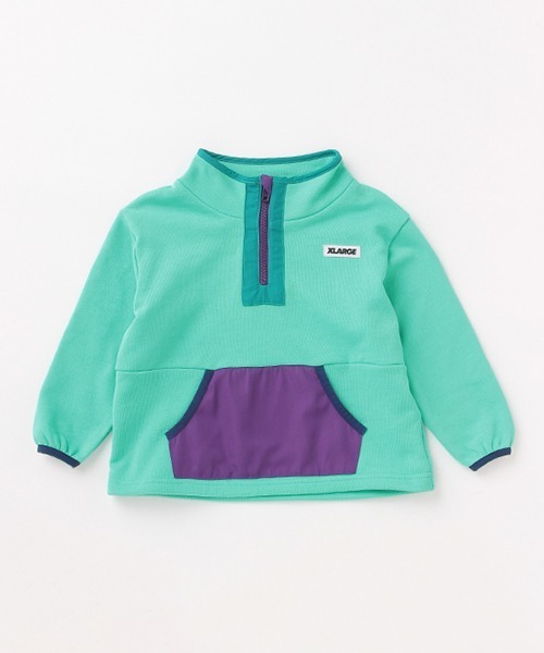 XLARGE KIDS（エクストララージキッズ）の「【ネット限定】別生地ポケットハーフジップ（スウェット・キッズ・ライトグリーン/ブルー/パープル・90cm/100cm/110cm/120cm/130cm/140cm）」の2枚目の写真