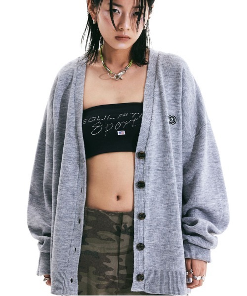 SCULPTOR(スカルプター)の「Basic Symbol Patch Cardigan/ベーシックシンボルパッチカーディガン(カーディガン/ボレロ・レディース・ブラック/アイボリー/杢グレー/グレイッシュブルー・MEDIUM)」の1枚目の写真