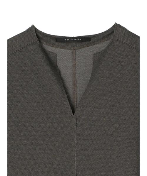 YECCA VECCA（イェッカヴェッカ）の「・ヘリンボーン柄カットソーワンピース＊（ワンピース・レディース・ブラック/カーキ/グレイッシュベージュ・FREE）」の9枚目の写真