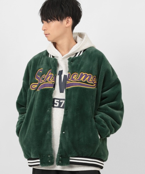 make a ray!（メイク ア レイ！）の「アップリケ刺繍 ボアフリース リブラインスタジャン/ファースタジャン（スタジャン・レディース・ネイビー/グリーン・M/L）」の17枚目の写真