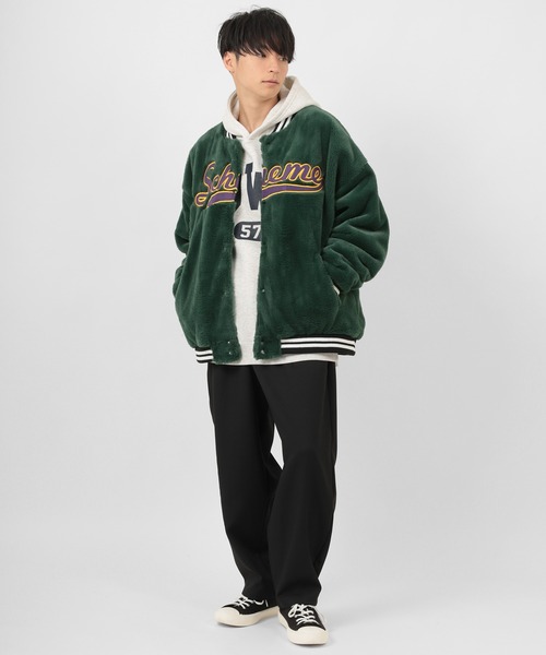 make a ray!（メイク ア レイ！）の「アップリケ刺繍 ボアフリース リブラインスタジャン/ファースタジャン（スタジャン・レディース・ネイビー/グリーン・M/L）」の14枚目の写真