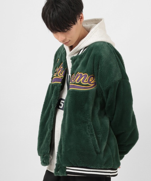 make a ray!（メイク ア レイ！）の「アップリケ刺繍 ボアフリース リブラインスタジャン/ファースタジャン（スタジャン・レディース・ネイビー/グリーン・M/L）」の16枚目の写真