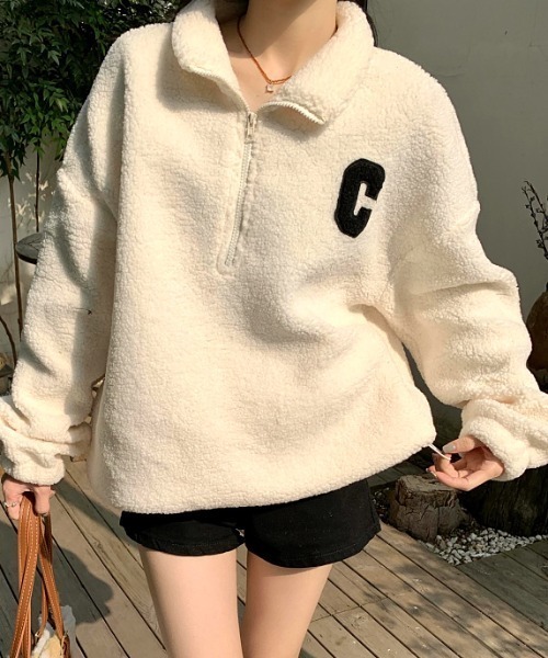 MANGROVE（マングローブ）の「ハイネックハーフジップボアプルオーバー（その他アウター・レディース・ベージュ/アイボリー・FREE）」の3枚目の写真